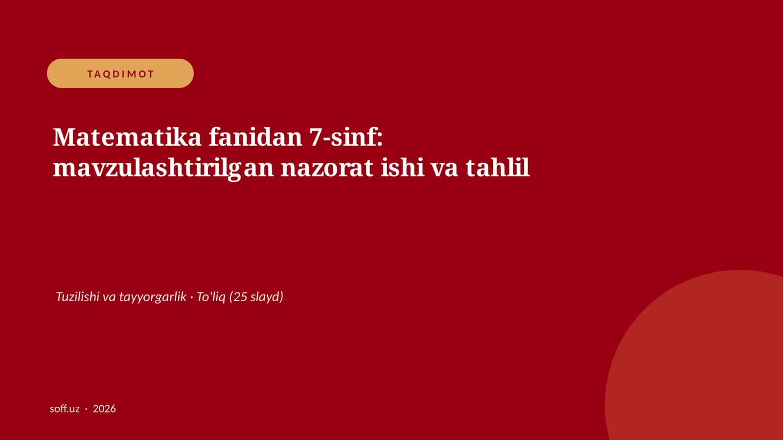 Matematika fanidan 7-sinf: mavzulashtirilgan nazorat ishi va tahlil 1