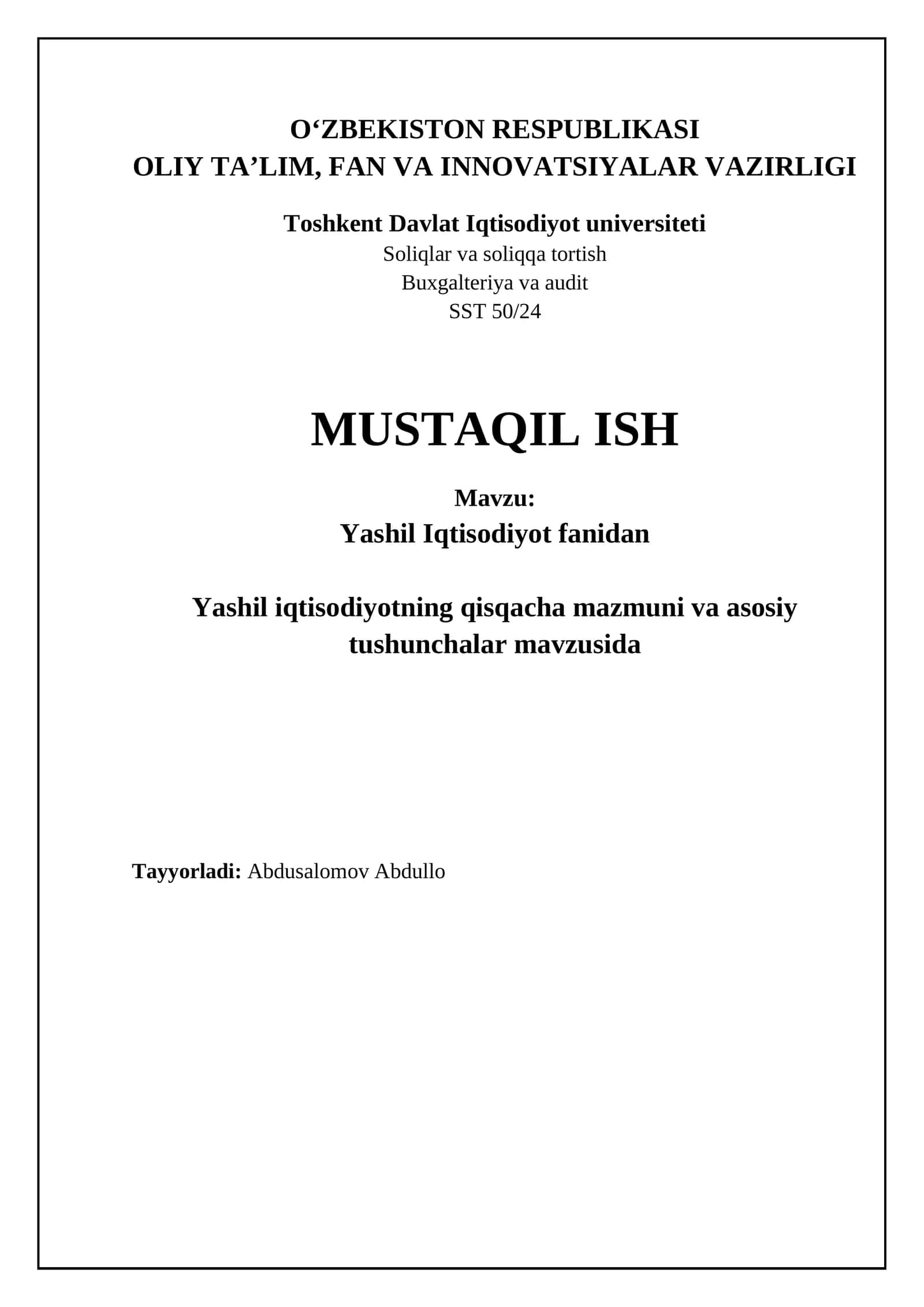 Yashil Iqtisodiyot: Ta'rif, Mohiyat va Asosiy Tamoyillar 1