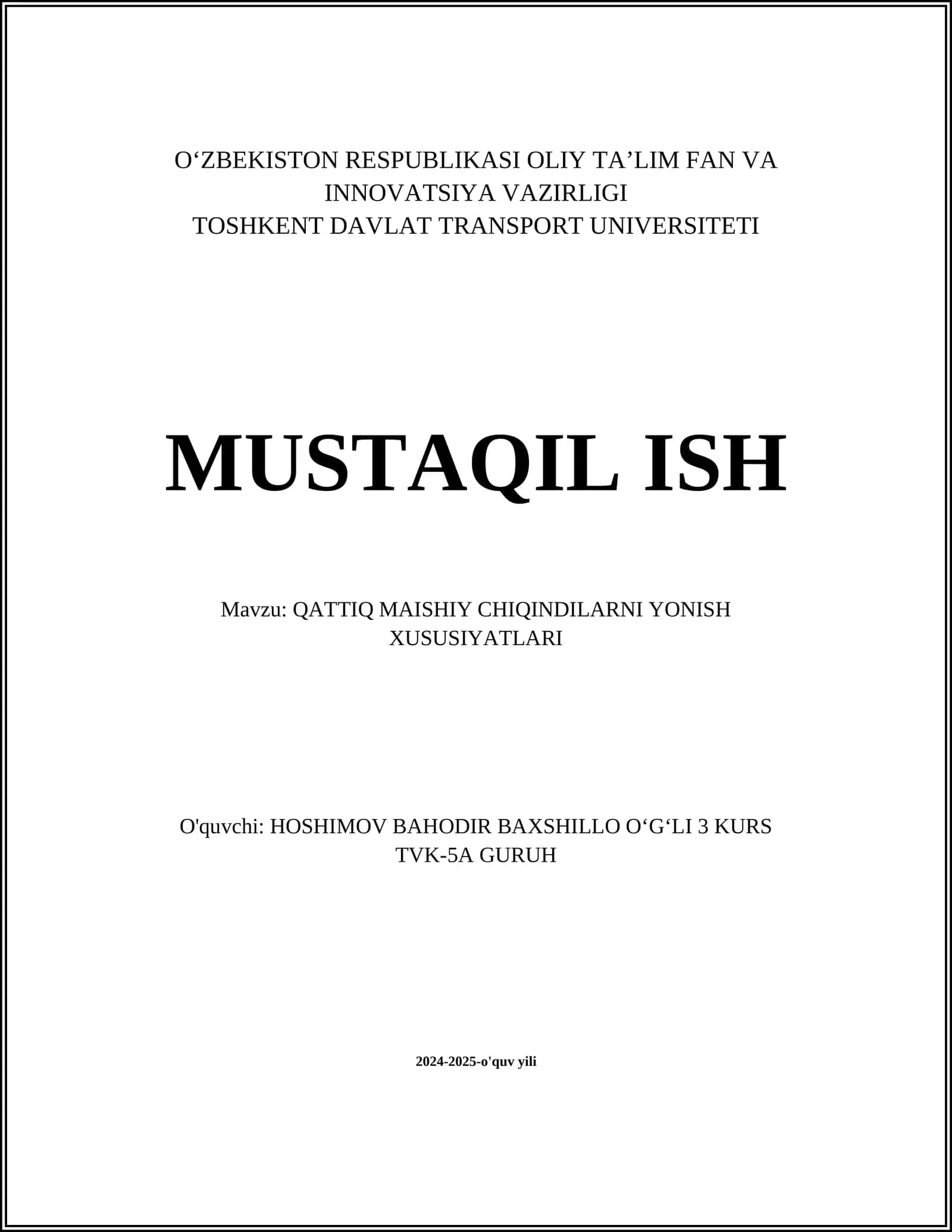 QATTIQ MAISHIY CHIQINDILARNI YONISH XUSUSIYATLARI 1