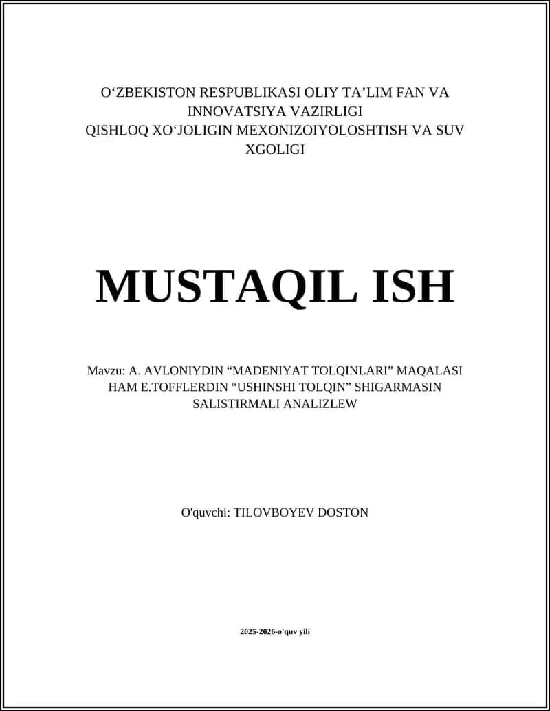 "Madeniyat Tolqinlari" va "Ushinchi Tolqin" Salistirmali Analiz 1