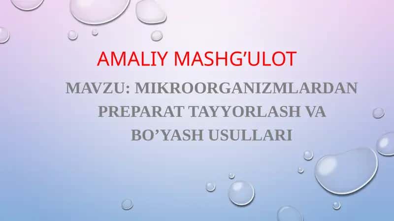 Mikroorganizmlardan preparat tayyorlash va bo'yash usullari 1