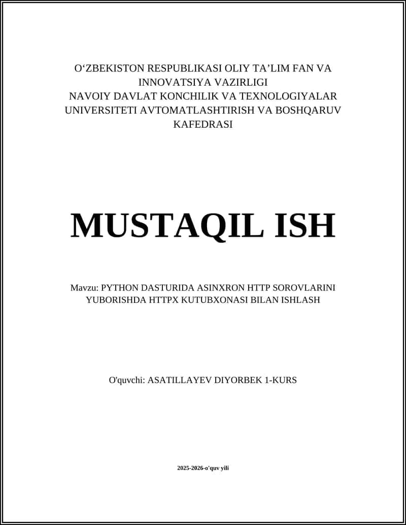 PYTHON DASTURIDA ASINXRON HTTP SOROVLARINI YUBORISHDA HTTPX KUTUBXONASI BILAN ISHLASH 1