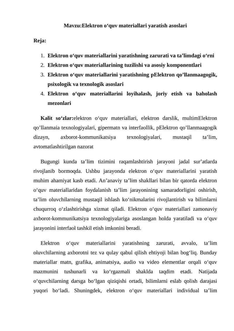 Elektron o‘quv materiallari yaratish asoslari 1