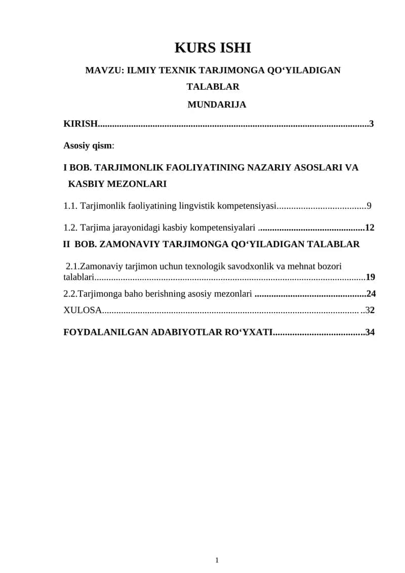 ILMIY TEXNIK TARJIMONGA QO‘YILADIGAN TALABLAR 1