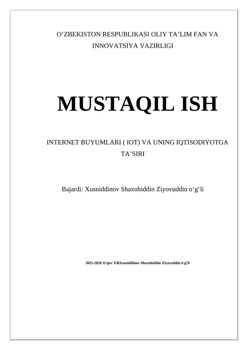 Internet Buyumlari (IoT) va uning iqtisodiyotga ta'siri 1