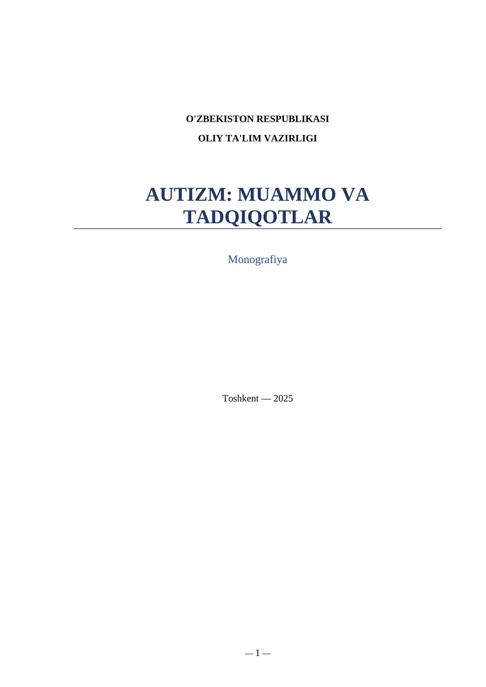 AUTIZM: MUAMMO VA TADQIQOTLAR 1
