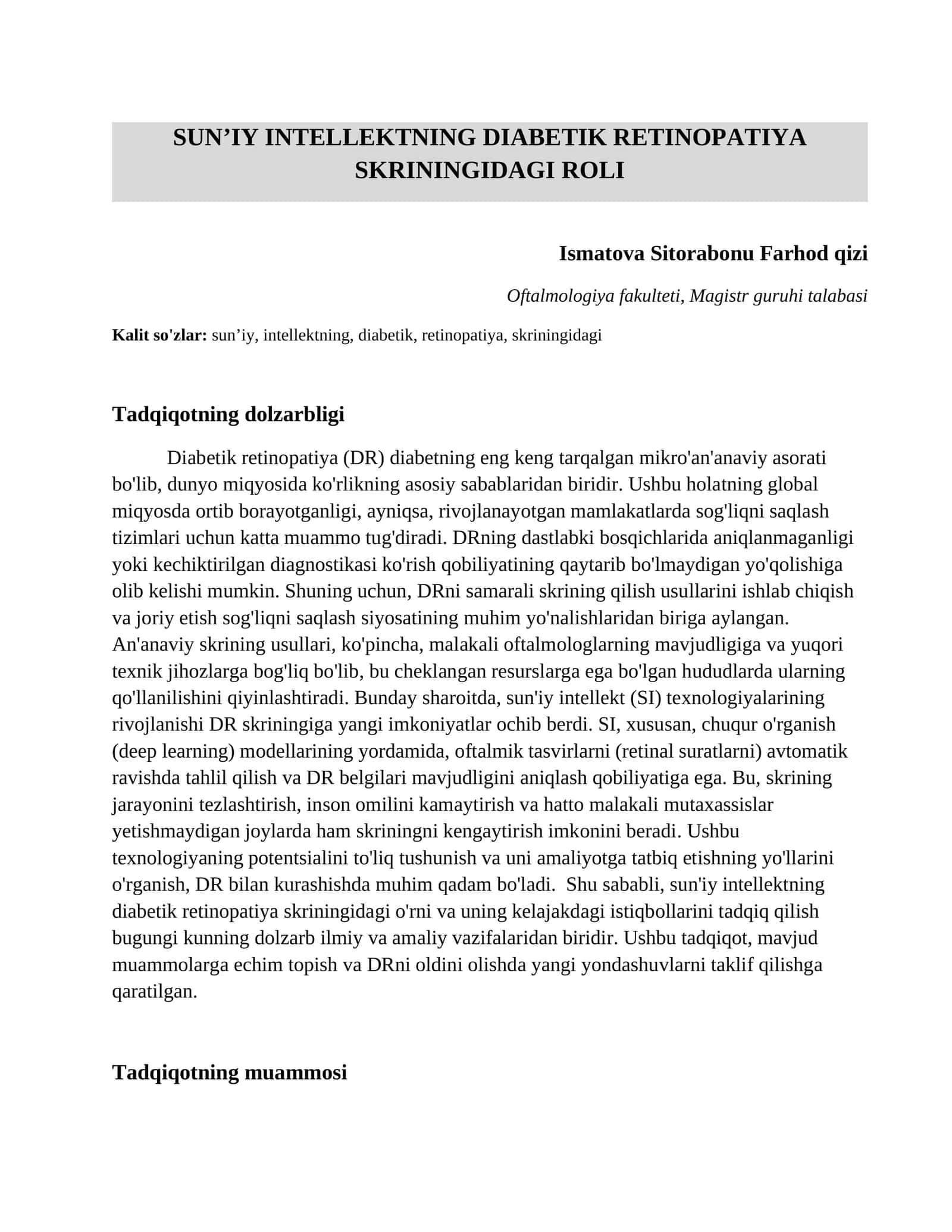 Sun’iy intellektning diabetik retinopatiya skriningidagi roli 1