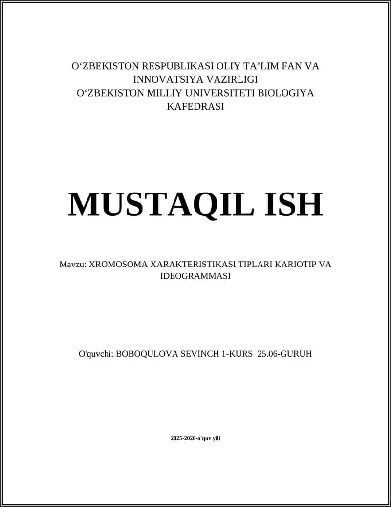 XROMOSOMA XARAKTERISTIKASI TIPLARI KARIOTIP VA IDEOGRAMMASI 1