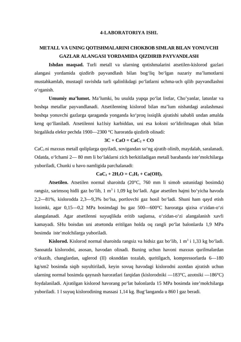 METALL VA UNING QOTISHMALARINI CHOKBOB SIMLAR BILAN YONUVCHI GAZLAR ALANGASI YORDAMIDA QIZDIRIB PAYVANDLASH 1