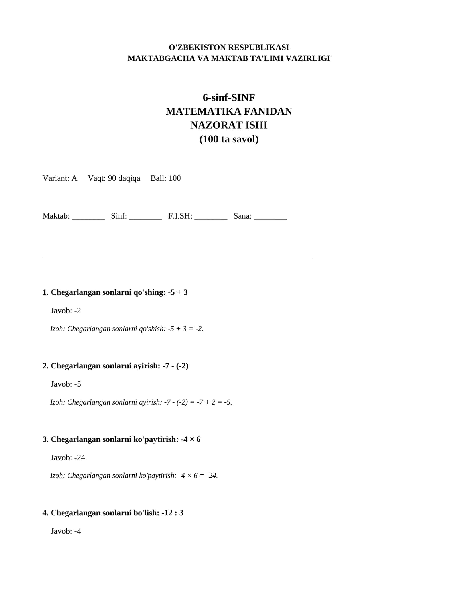 6-sinf-SINF MATHEMATIKA FANIDAN NAZORAT ISHI 1