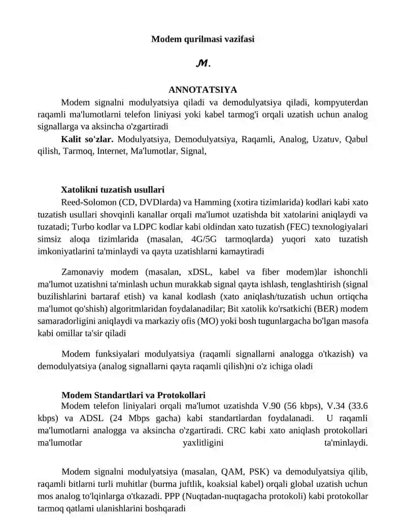 Modem qurilmasi vazifasi