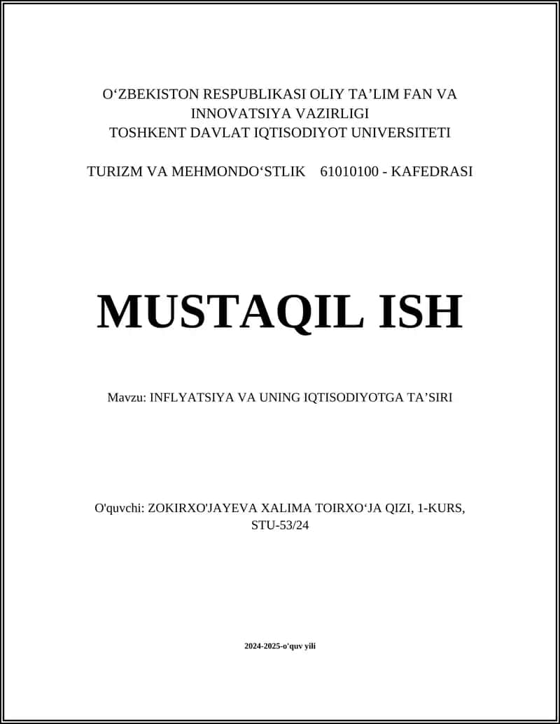 INFLYATSIYA VA UNING IQTISODIYOTGA TA’SIRI 1