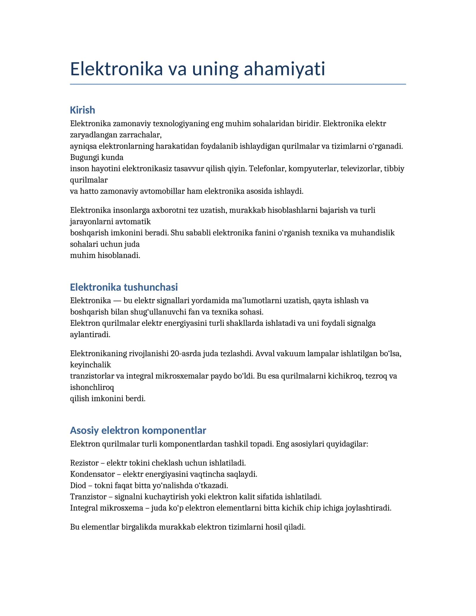 Elektronika va uning ahamiyati 1