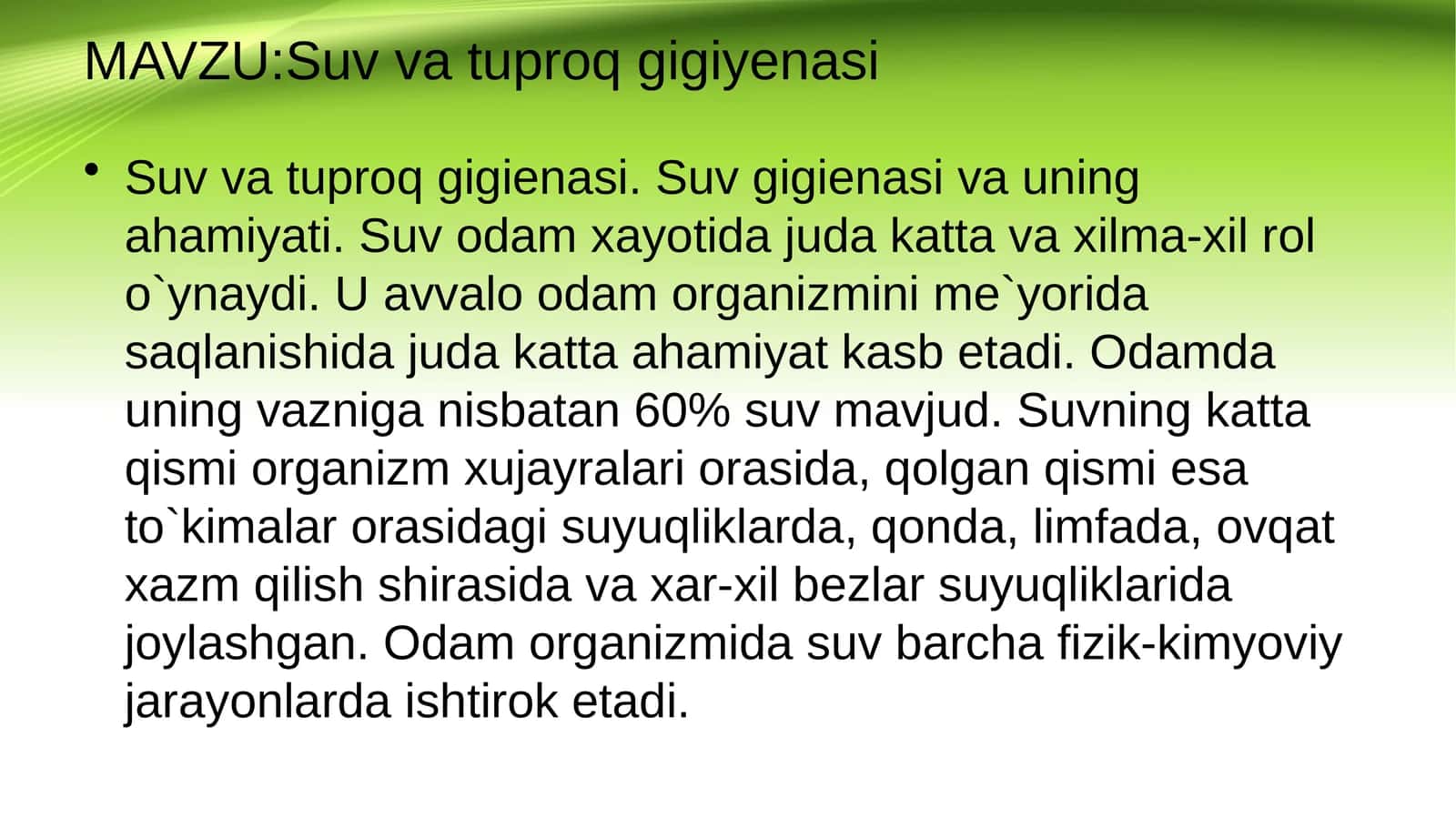 Suv va tuproq gigiyenasi 1