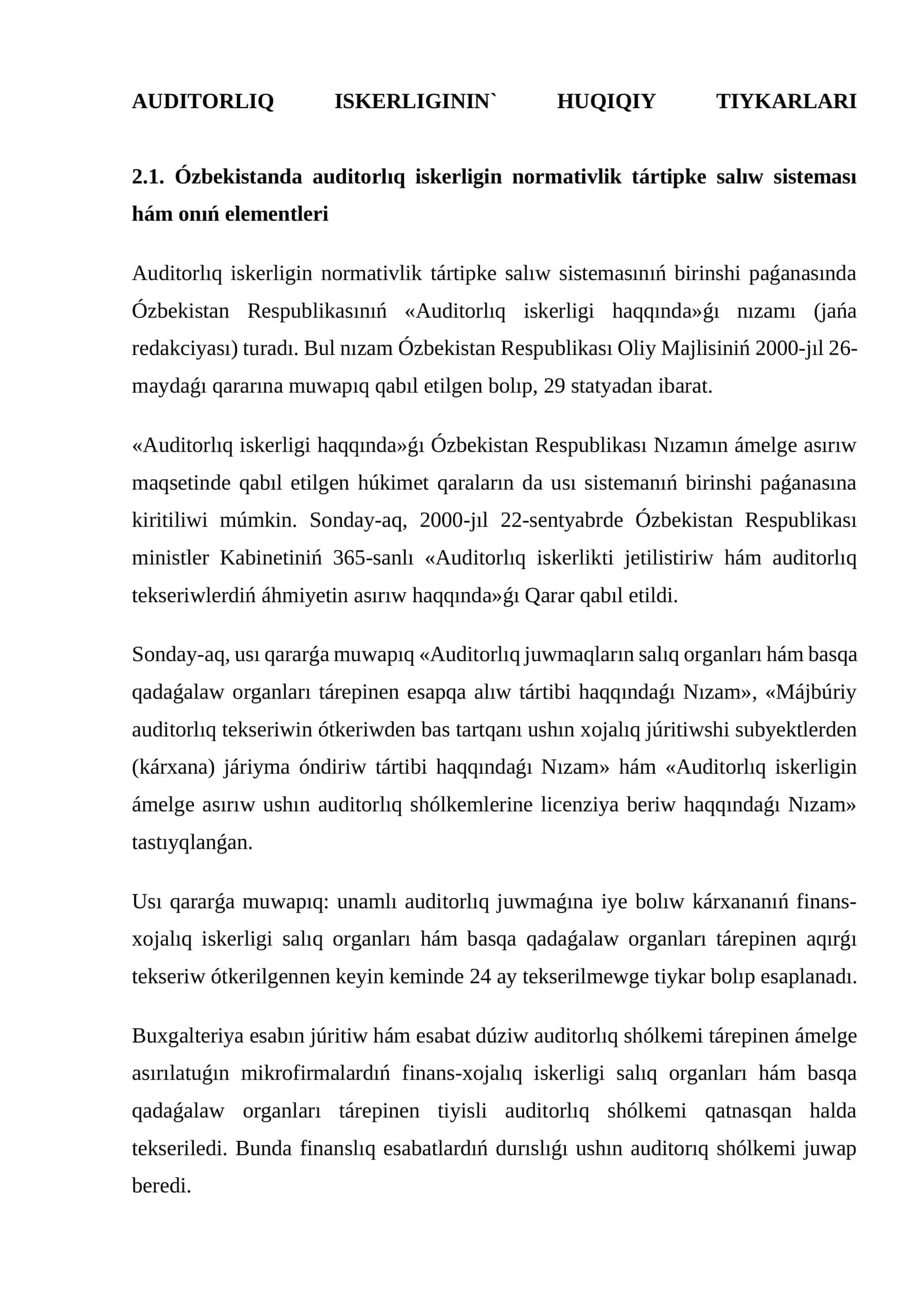 AUDITORLIQ ISKERLIGININ` HUQIQIY TIYKARLARI 1