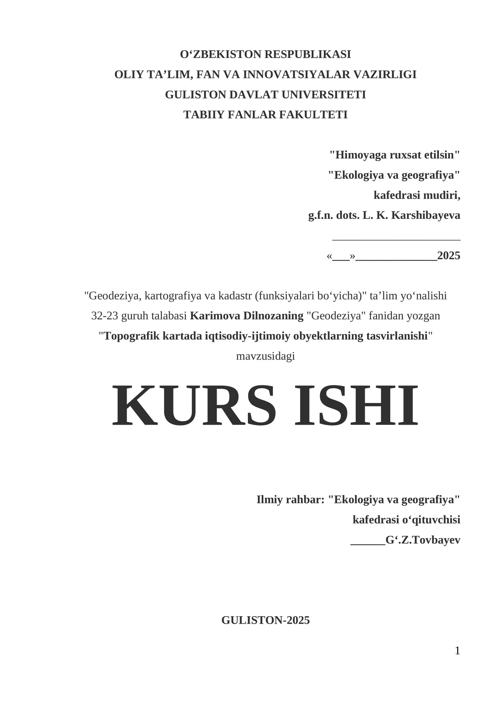 Topografik kartalarning tasnifi va ishlanishi 1