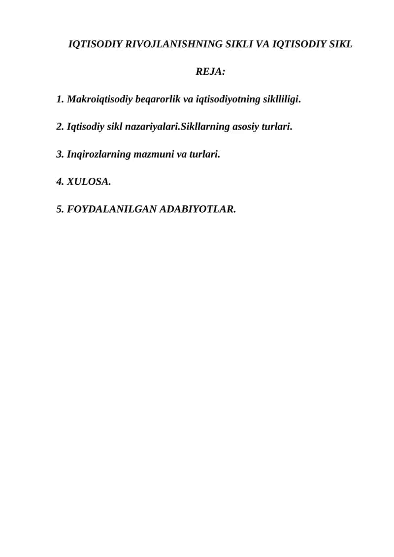 IQTISODIY RIVOJLANISHNING SIKLI VA IQTISODIY SIKL 1