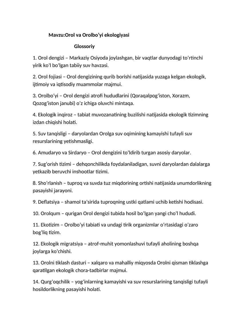 Orol va Orolbo’yi ekologiyasi 1