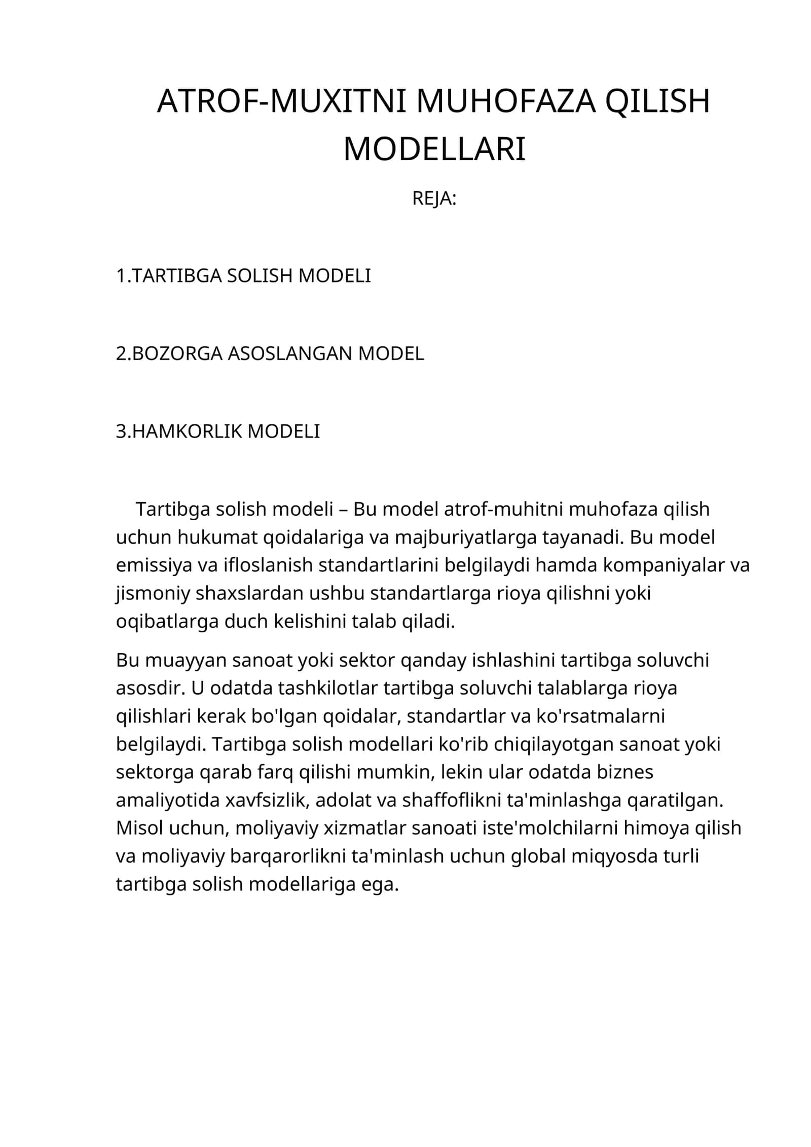 ATROF-MUXITNI MUHOFAZA QILISH MODELLARI 1