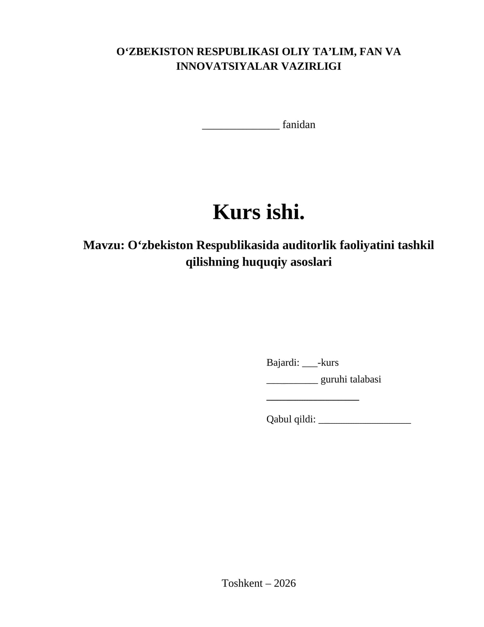 O‘zbekiston Respublikasida auditorlik faoliyatini tashkil qilishning huquqiy asoslari 1