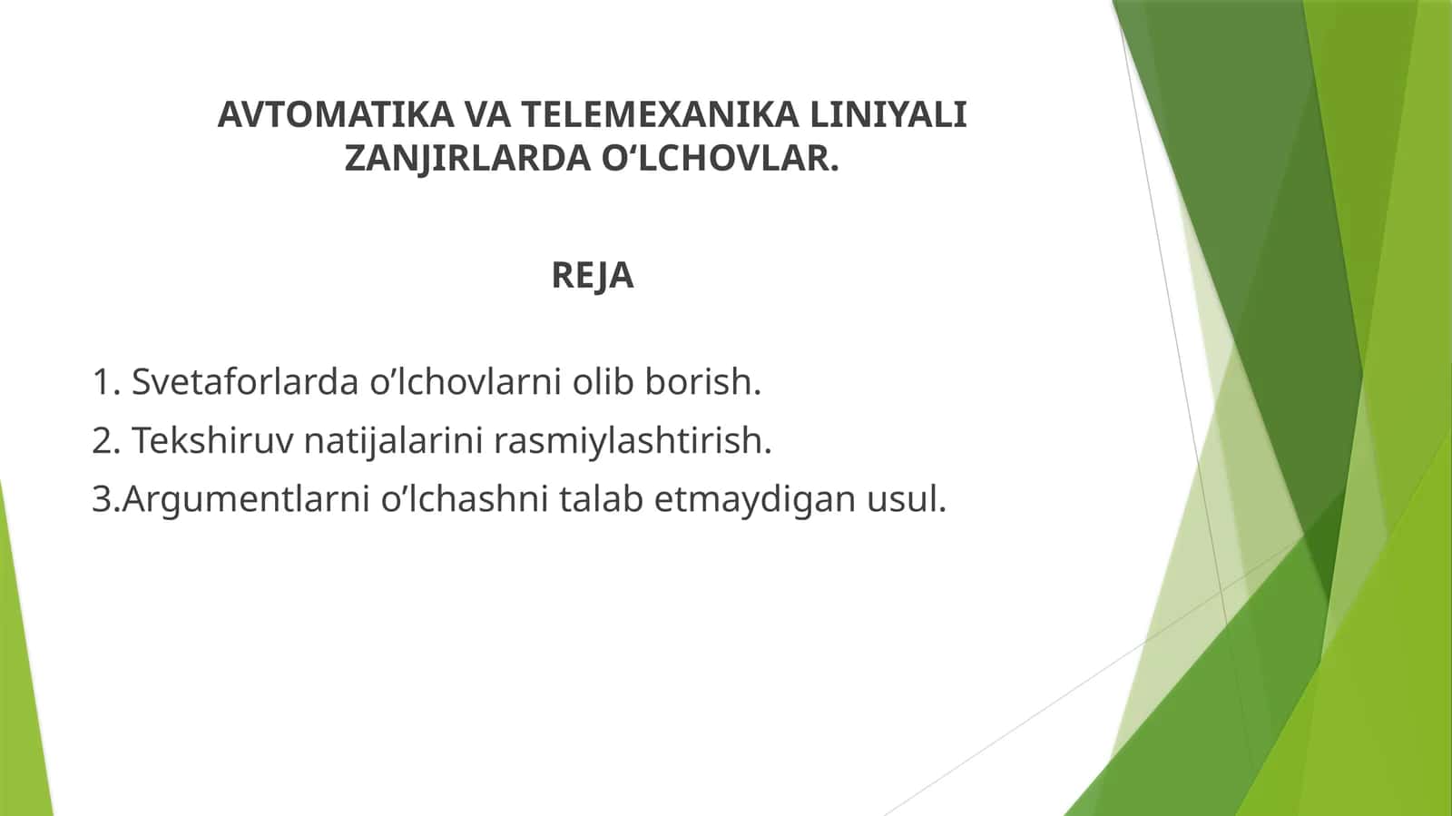 AVTOMATIKA VA TELEMEXANIKA LINIYALI ZANJIRLARDA O‘LCHOVLAR 1