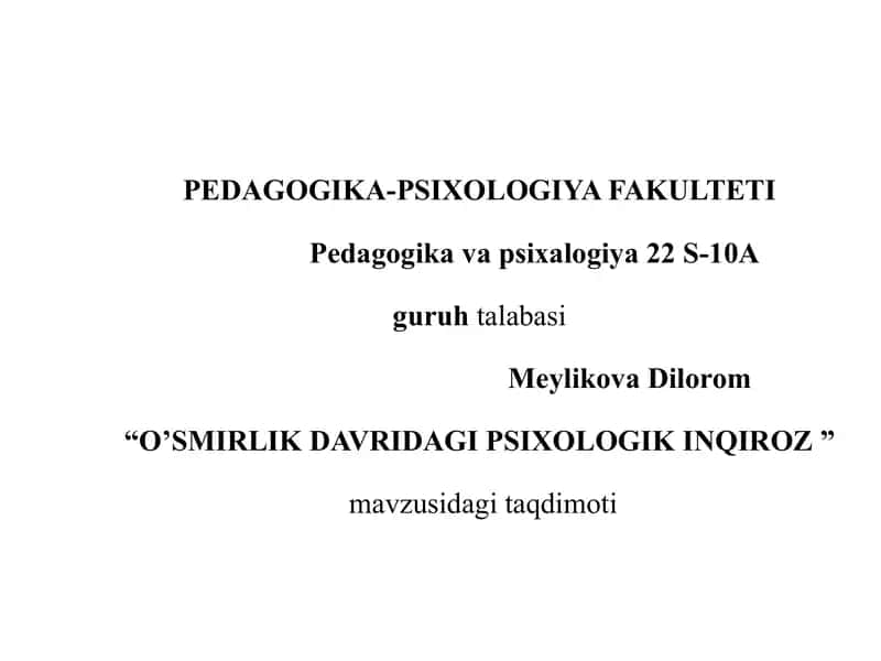 o'smirlik davridagi psixologik inqiroz. 1