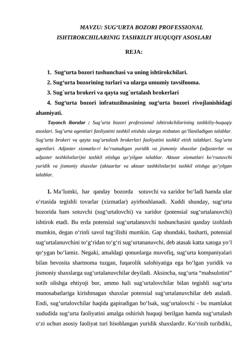 SUG‘URTA BOZORI PROFESSIONAL ISHTIROKCHILARINIG TASHKILIY HUQUQIY ASOSLARI 1