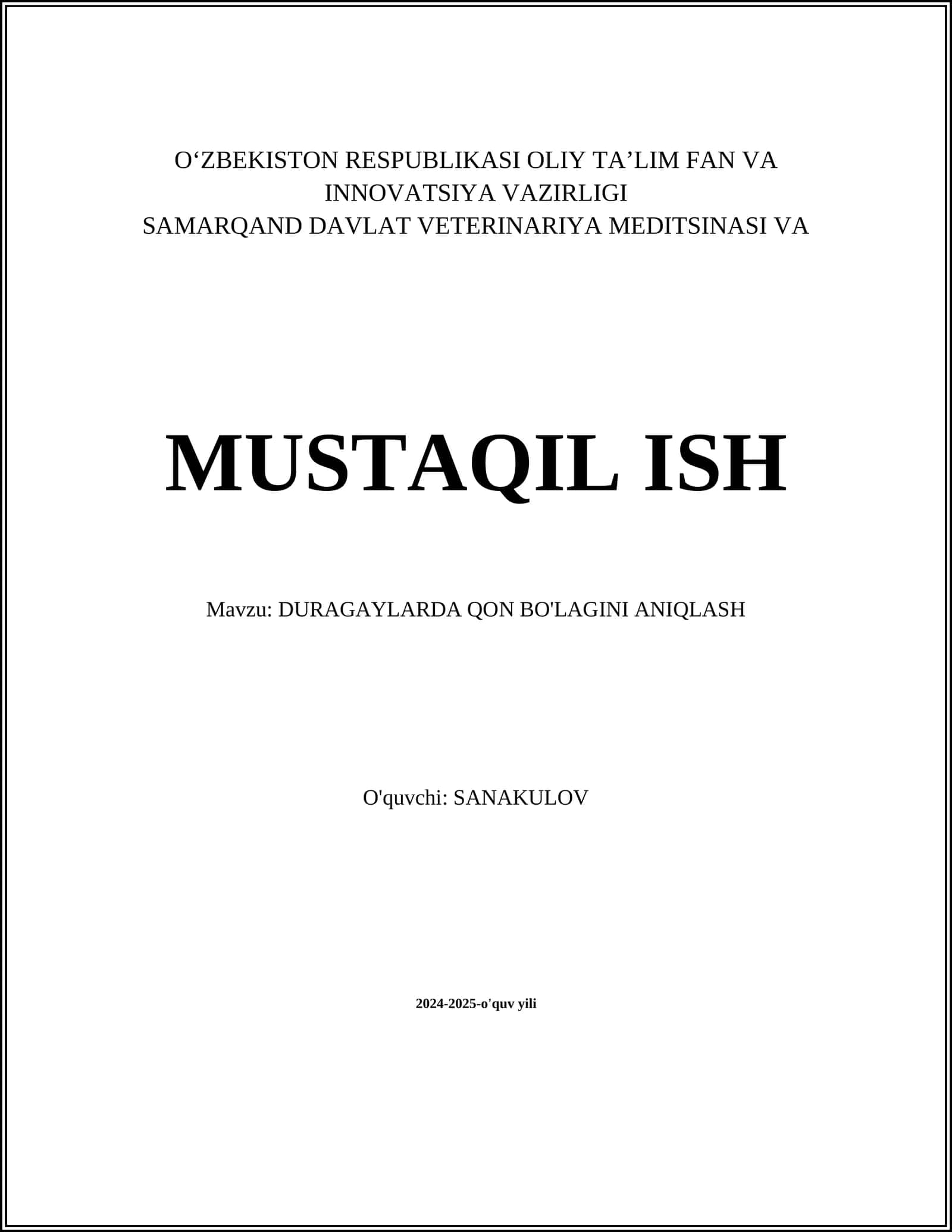 DURAGAYLARDA QON BO'LAGINI ANIQLASH 1