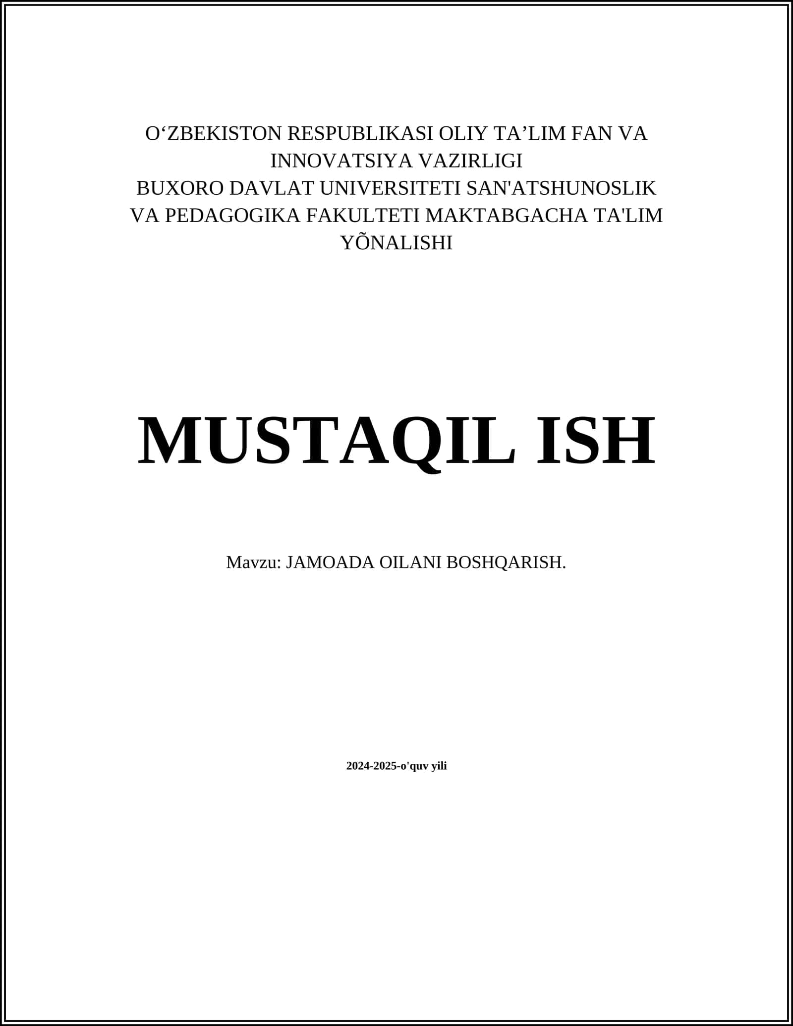 Jamoada oilani boshqarish 1