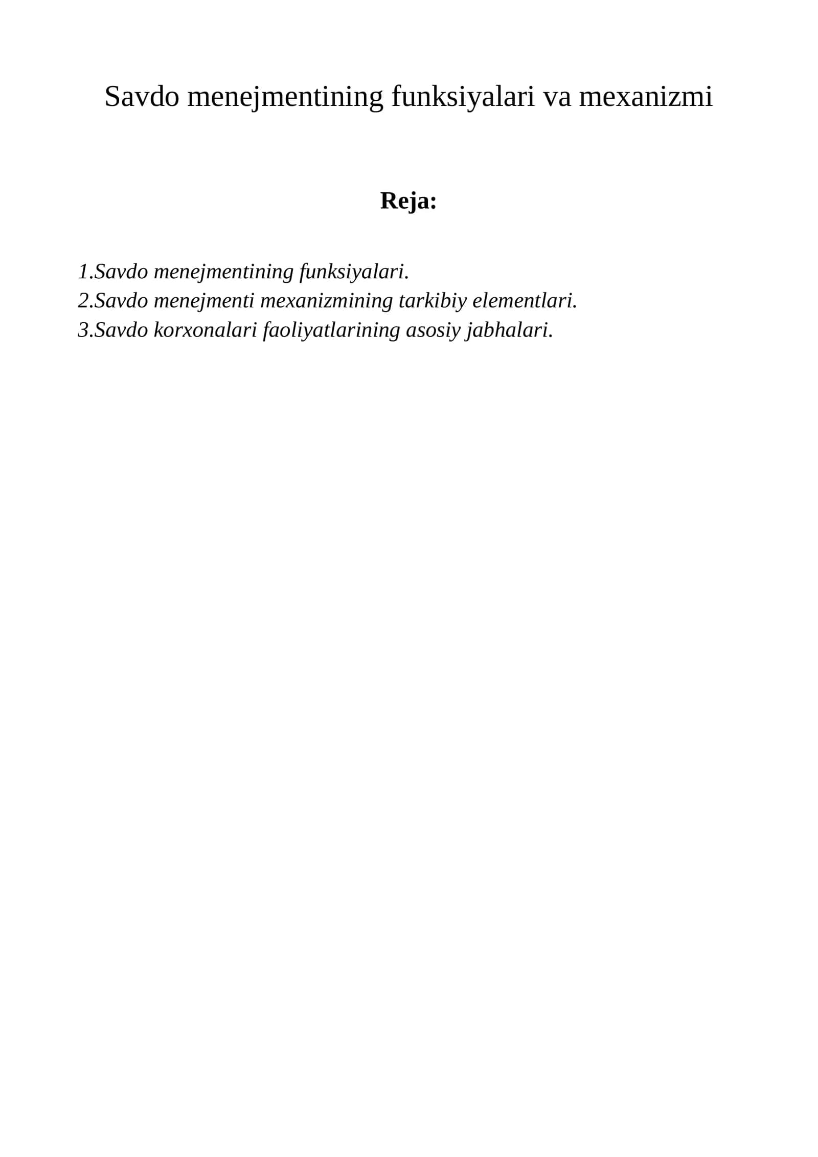 Savdo menejmenti funksiyalari va mexanizmi 1