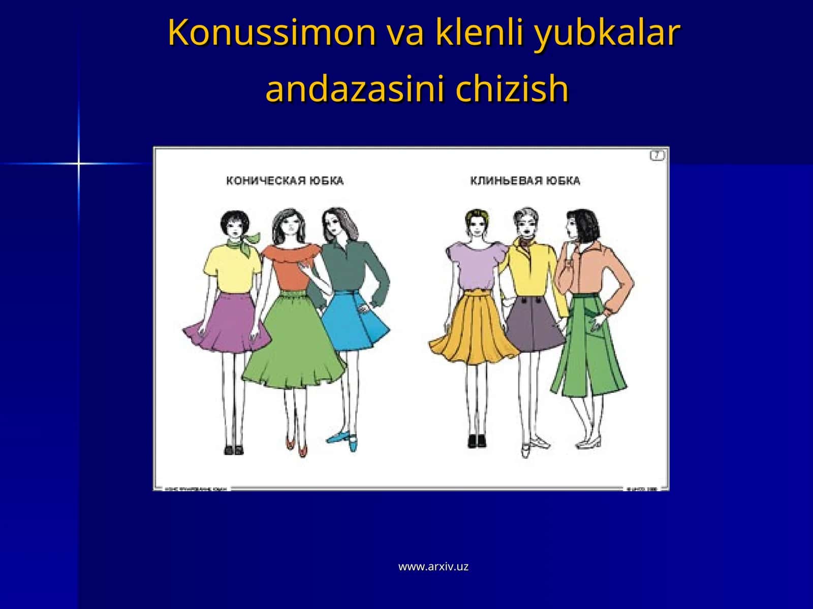 Konussimon va klenli yubkalarandazasini chizish 1