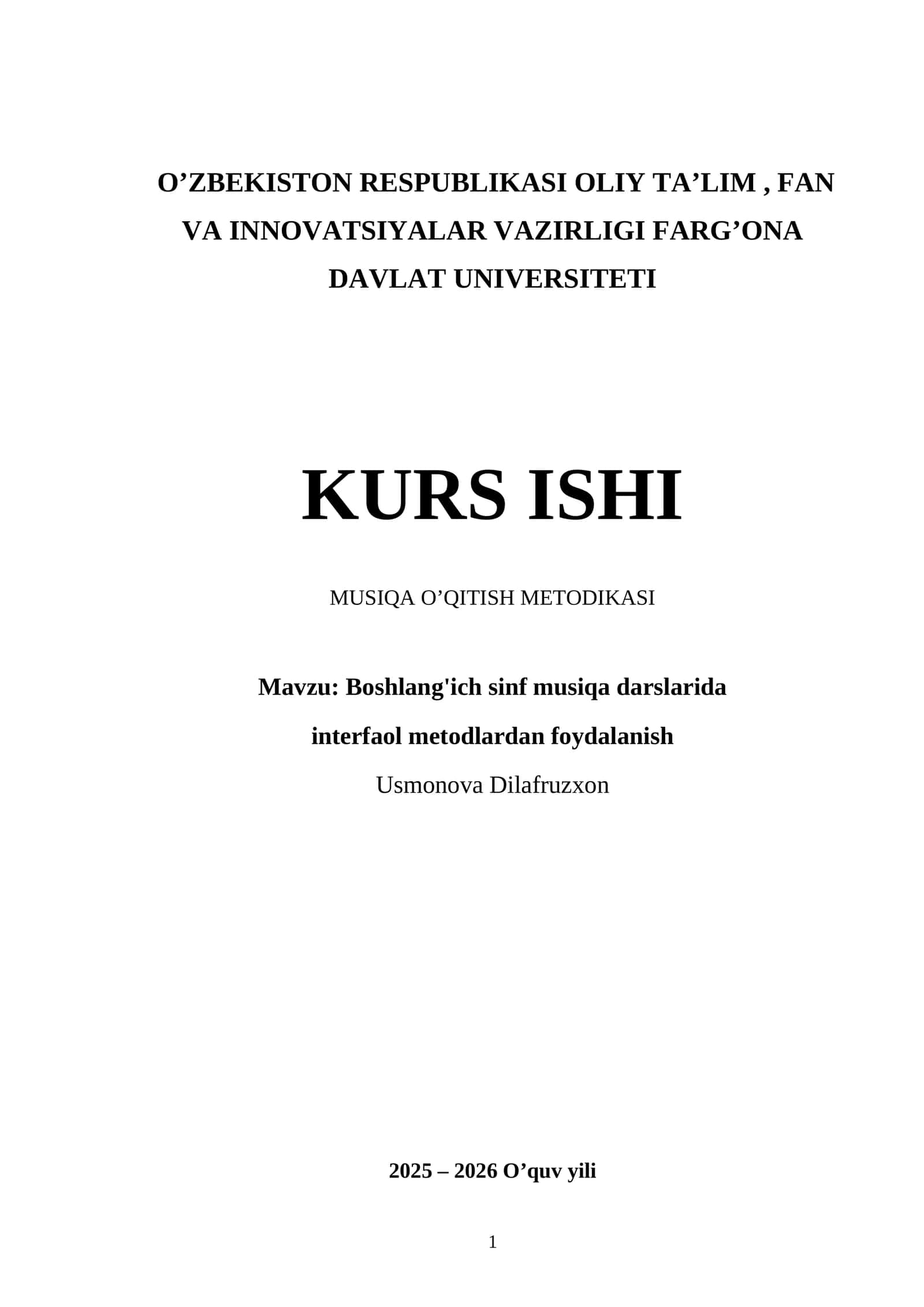 MUSIQA O’QITISH METODIKASI 1