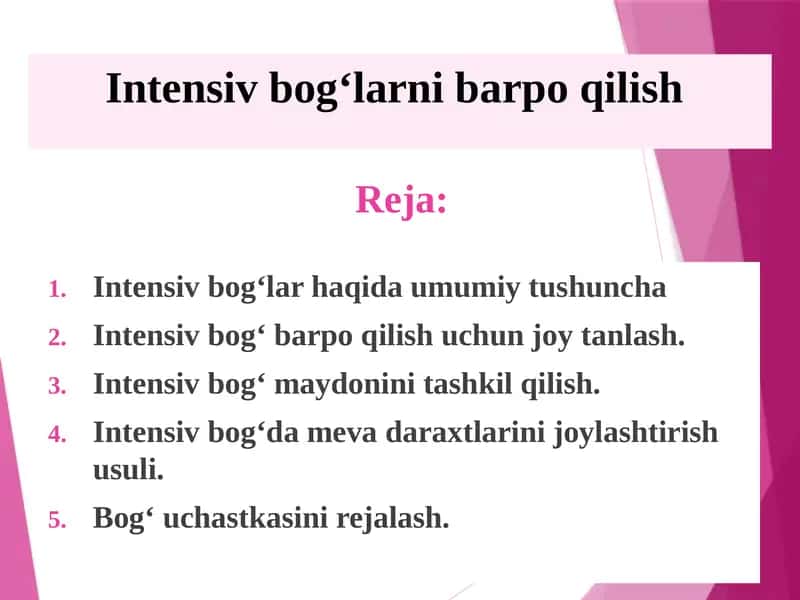 Intensiv bog‘larni barpo qilish 1