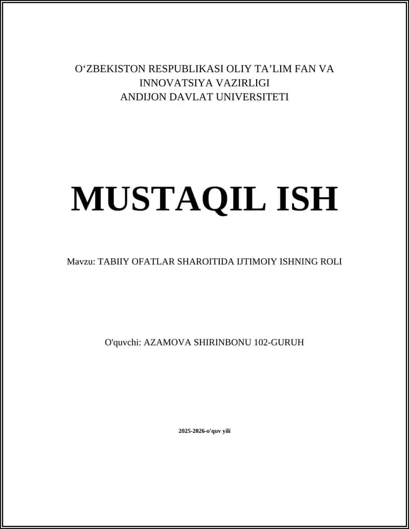 TABIIY OFATLAR SHAROITIDA IJTIMOIY ISHNING ROLI 1