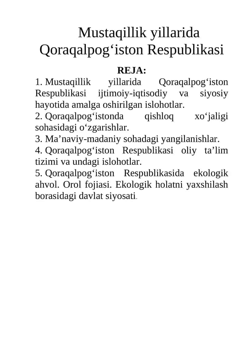Mustaqillik yillarida Qoraqalpog‘iston Respublikasi 1