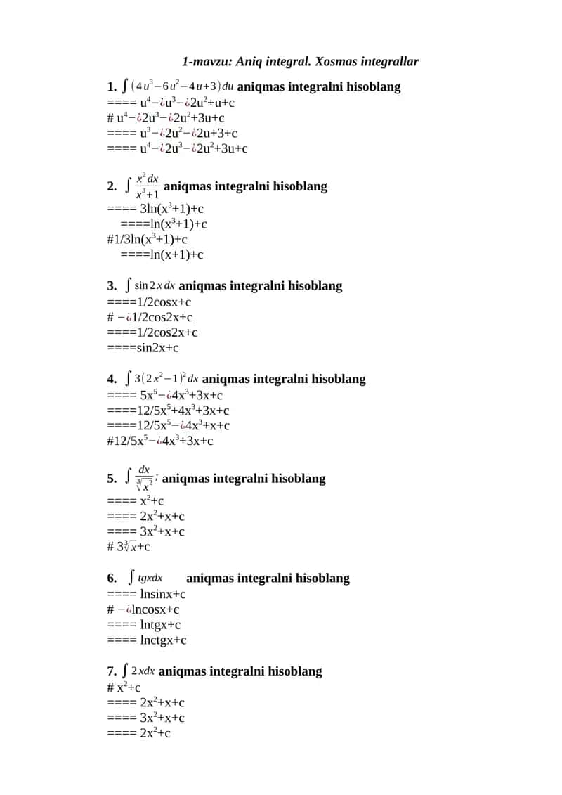 Aniq integral. Xosmas integrallar 1
