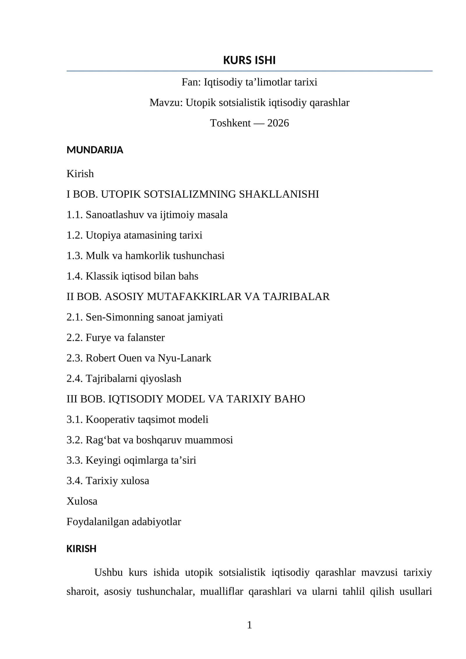 Utopik sotsialistik iqtisodiy qarashlar 1