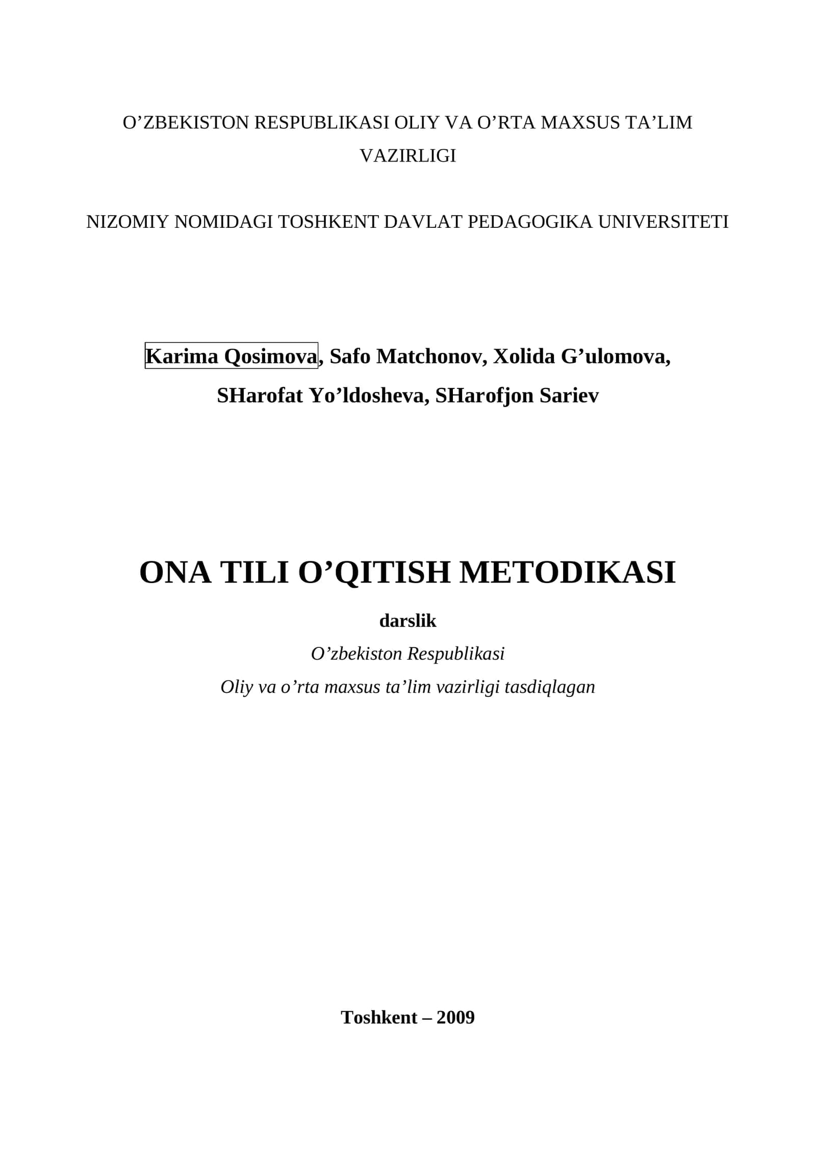 ONA TILI O’QITISH METODIKASI 1
