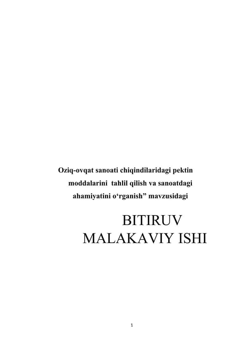 Oziq-ovqat sanoati chiqindilaridagi pektin moddalarini tahlil qilish 1