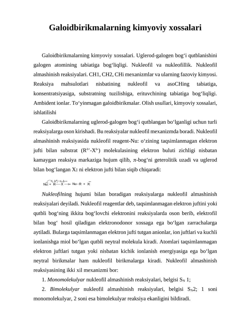 Galoidbirikmalarning kimyoviy xossalari 1