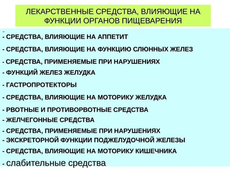 ЛЕКАРСТВЕННЫЕ СРЕДСТВА, ВЛИЯЮЩИЕ НА ФУНКЦИИ ОРГАНОВ ПИЩЕВАРЕНИЯ 1