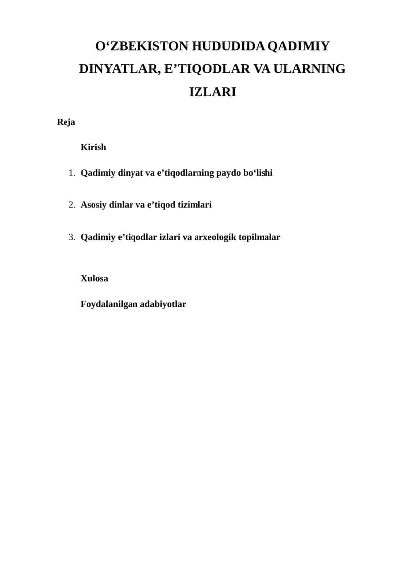Oʻzbekiston hududida Qadimiy Dinyatlar, Eʼtiqodlar va Ularning Izlari 1