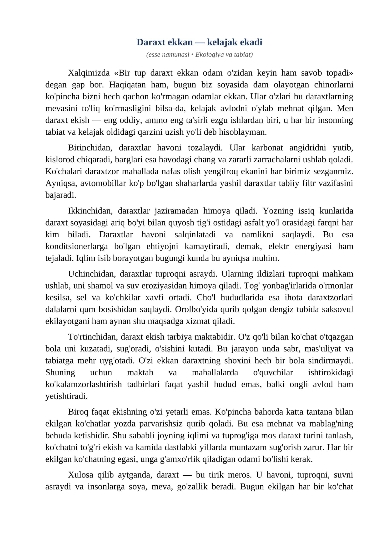 Esse Daraxt ekkan kelajak ekadi 1