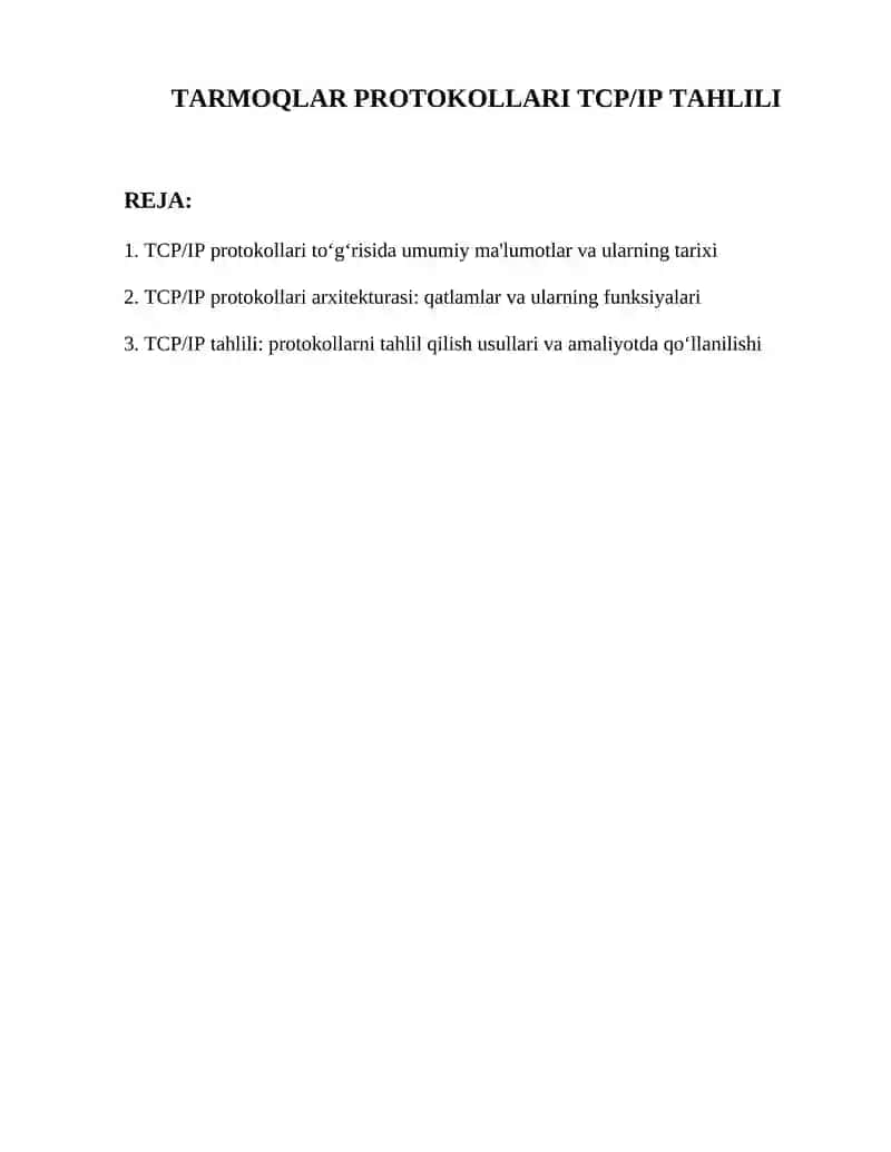 TCP/IP protokollari tahlili