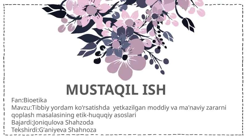 Tibbiy yordam koʻrsatishda yetkazilgan moddiy va ma'naviy zararni qoplash masalasining etik-huquqiy asoslari 1