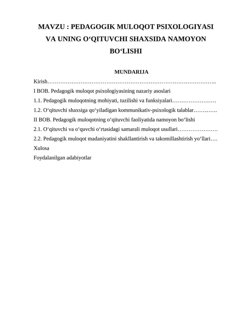 PEDAGOGIK MULOQOT PSIXOLOGIYASI VA UNING O‘QITUVCHI SHAXSIDA NAMOYON BO‘LISHI 1