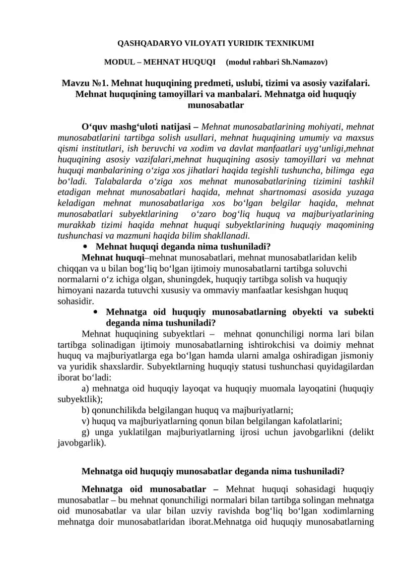 MODUL – MEHNAT HUQUQI 1