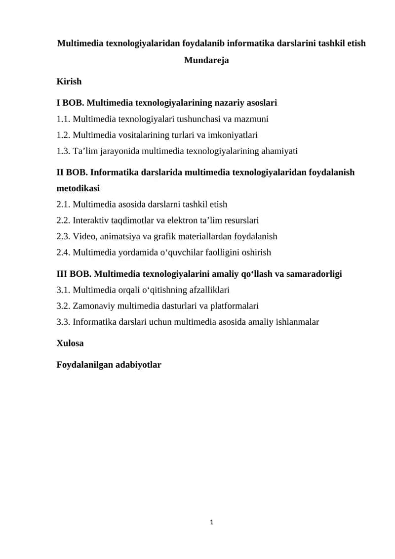 Multimedia texnologiyalaridan foydalanib informatika darslarini tashkil etish 1