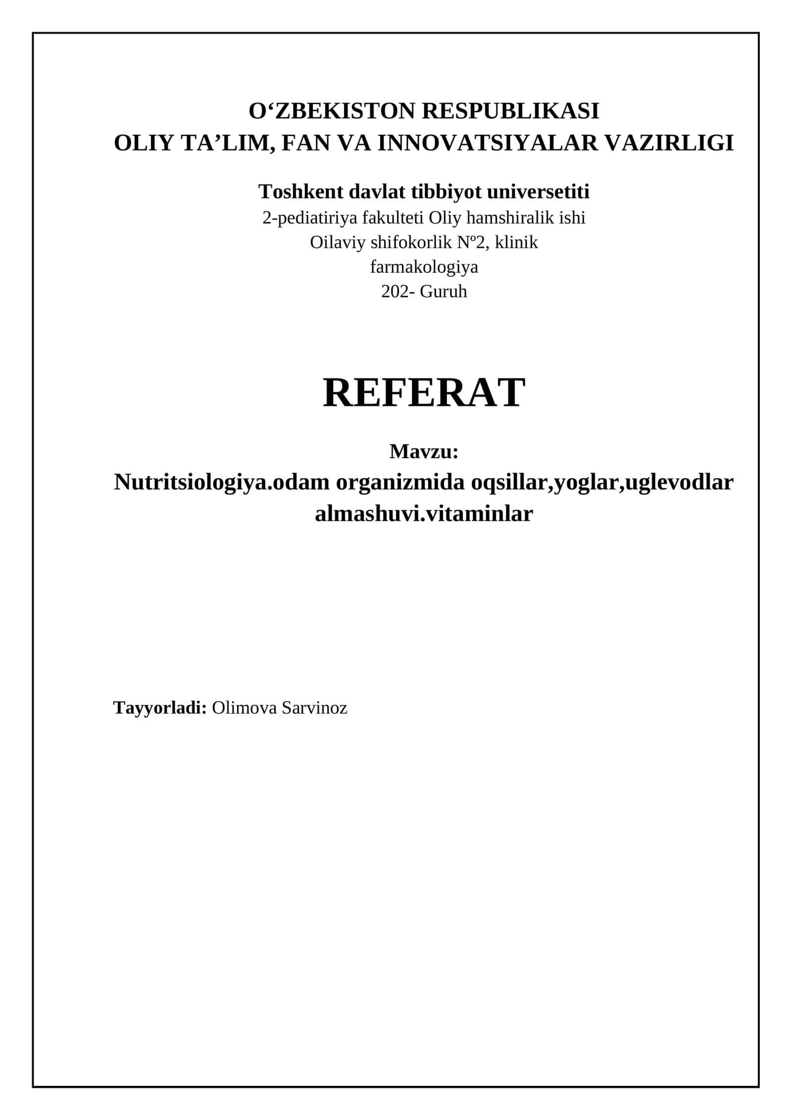 Nutritsiologiya.odam organizmida oqsillar,yoglar,uglevodlar almashuvi.vitaminlar 1