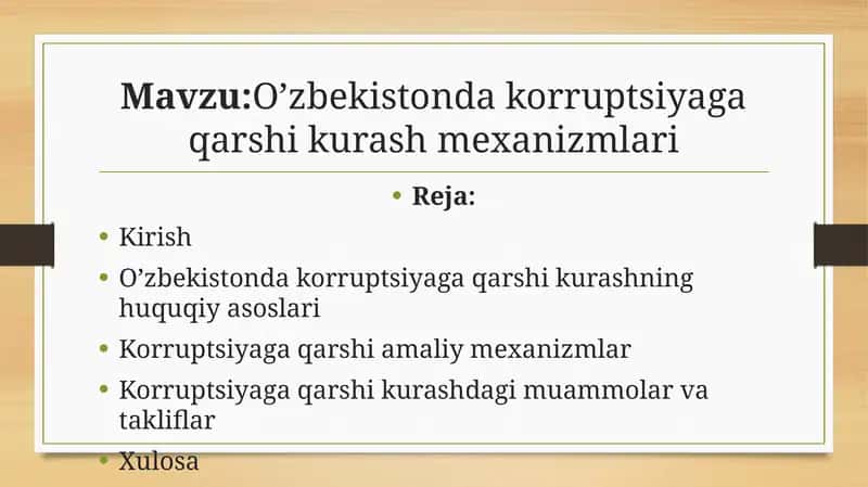 O’zbekistonda korruptsiyaga qarshi kurash mexanizmlari 1
